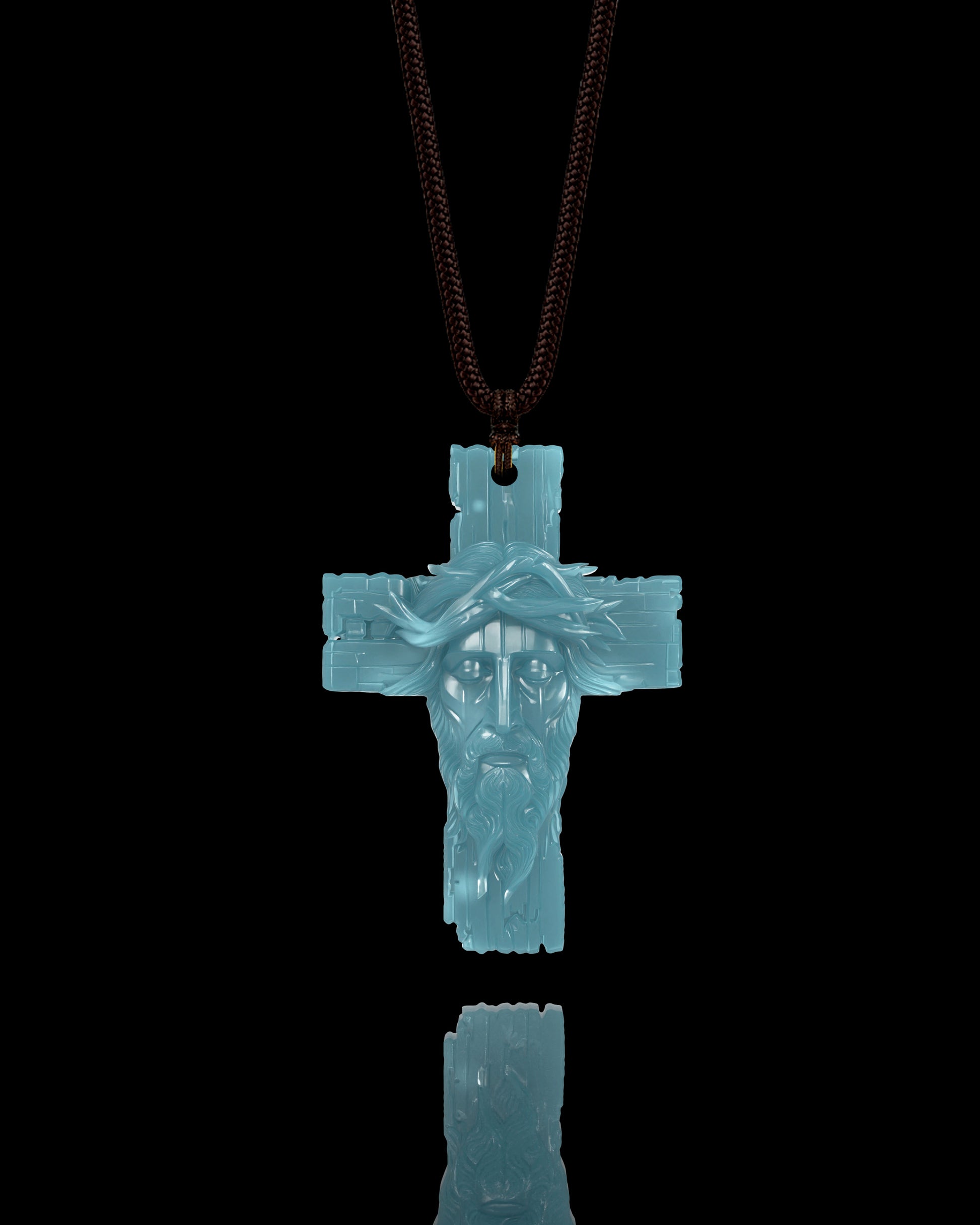 Thorn Saviour Cross Pendant In Mayan Blue Jade - JadeChains