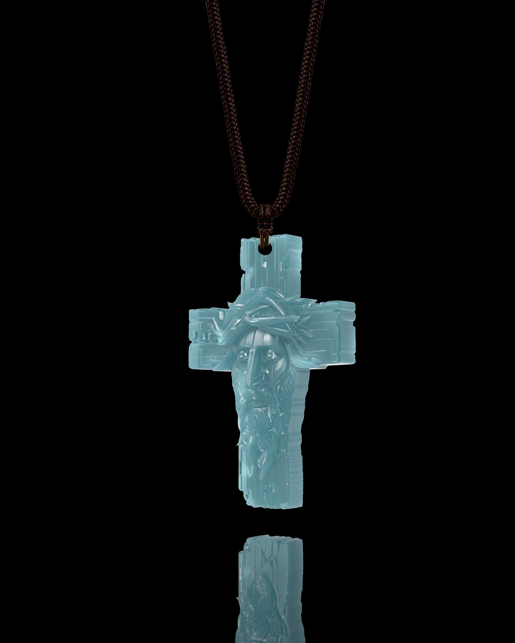 Thorn Saviour Cross Pendant In Mayan Blue Jade - JadeChains