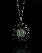 Wreathed Dragon Pendant In Nickel Silver With Guatemalan Jade